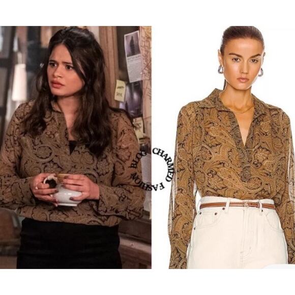 Nili Lotan Colleen Paisley Silk Popover Blouse Top Sz XS Seen On TV Uncoupled - Picture 9 of 16